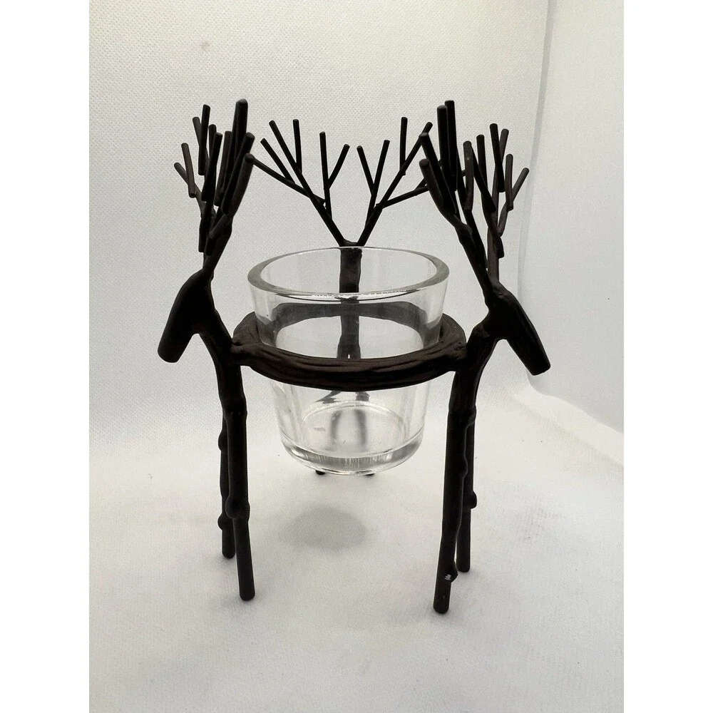 Yankee Candle Reindeer Buck Deer Metal Votive Candle Holder Rustic Holiday